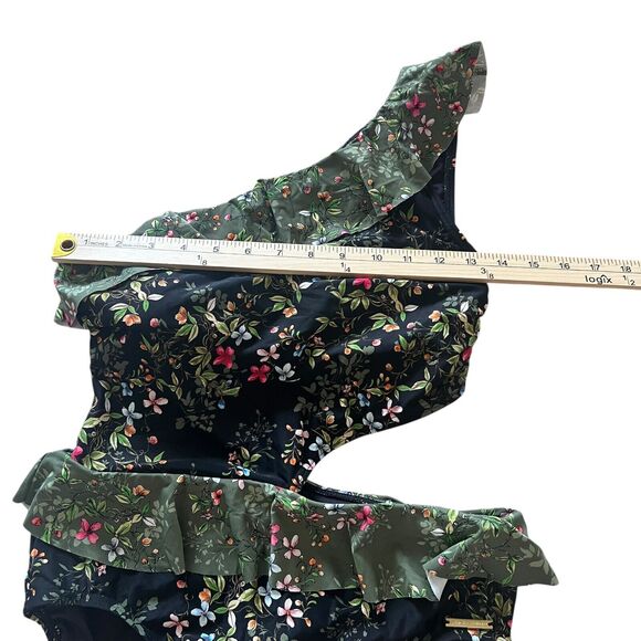 Vince Camuto Swimsuit Womens Sz. 12 Ruffle One Shoulder Cut Out Floral Padded - Picture 4 of 6